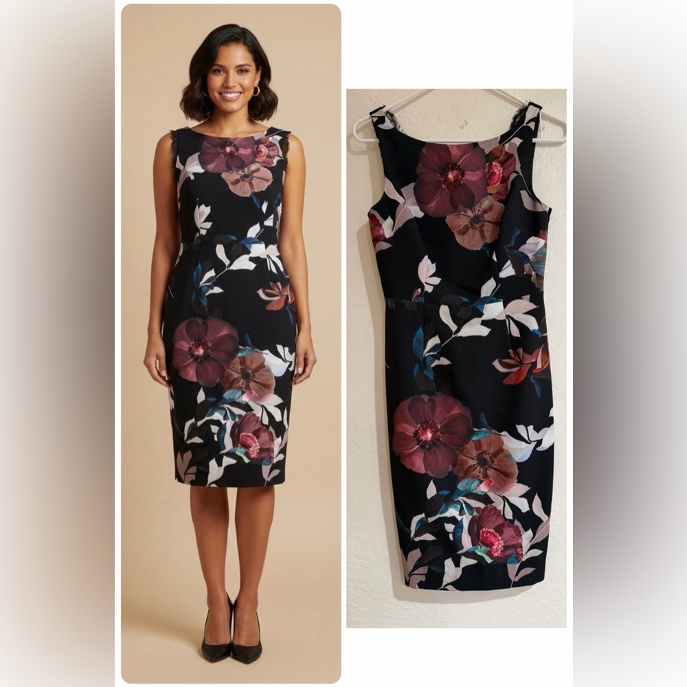 Trina Turk Black Beverly Faye Floral Lace Back Sleeveless Dress size 0 NWT